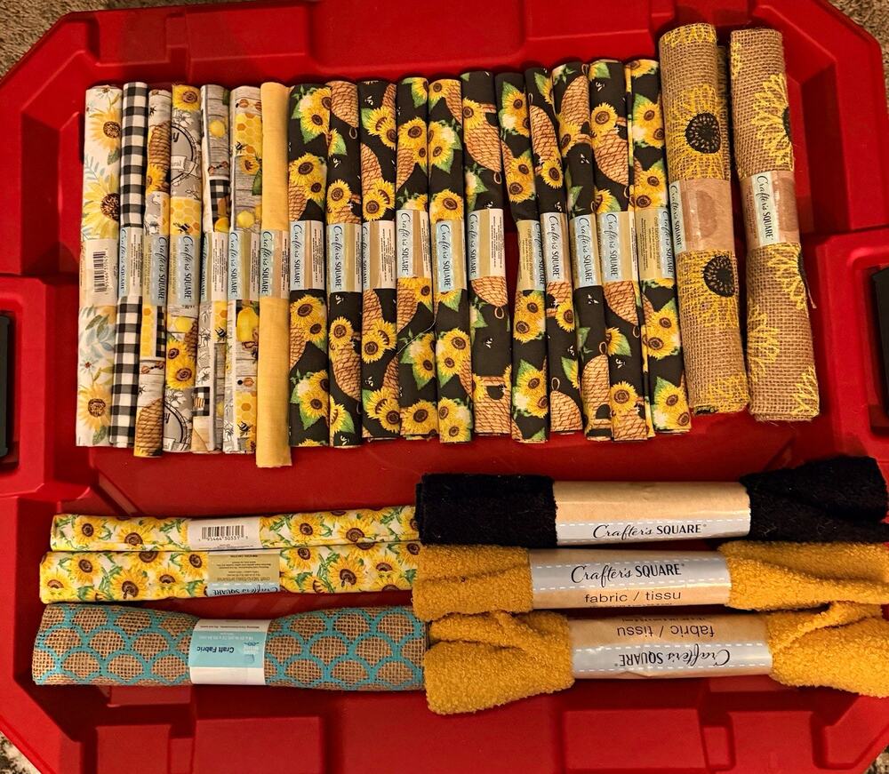 Crafter's Square Sunflower Burlap Fabric Roll Lot Rustic Farmhouse Destash 27pc